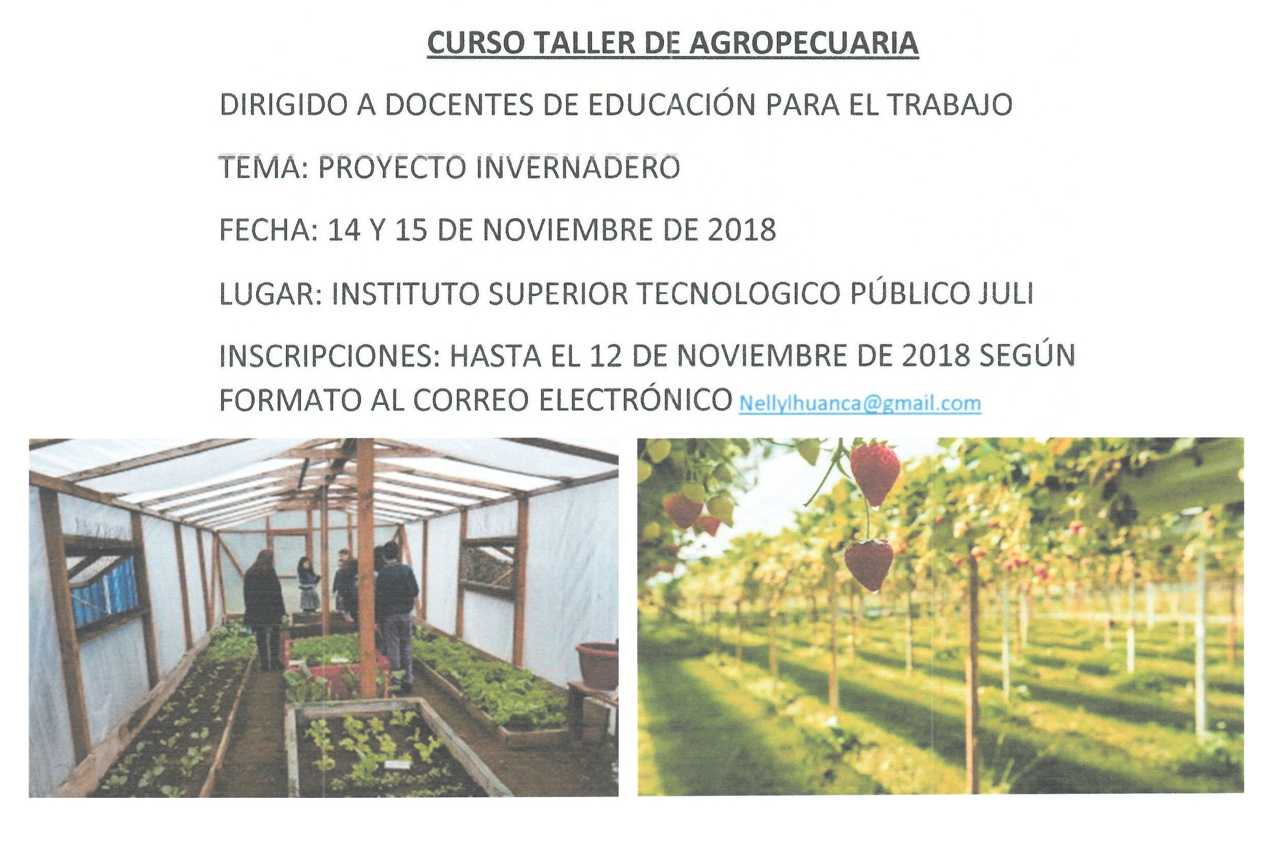 CURSO TALLER DE AGROPECUARIA – DIRIGIDO A DOCENTES DE EDUCACIÓN PARA EL TRABAJO