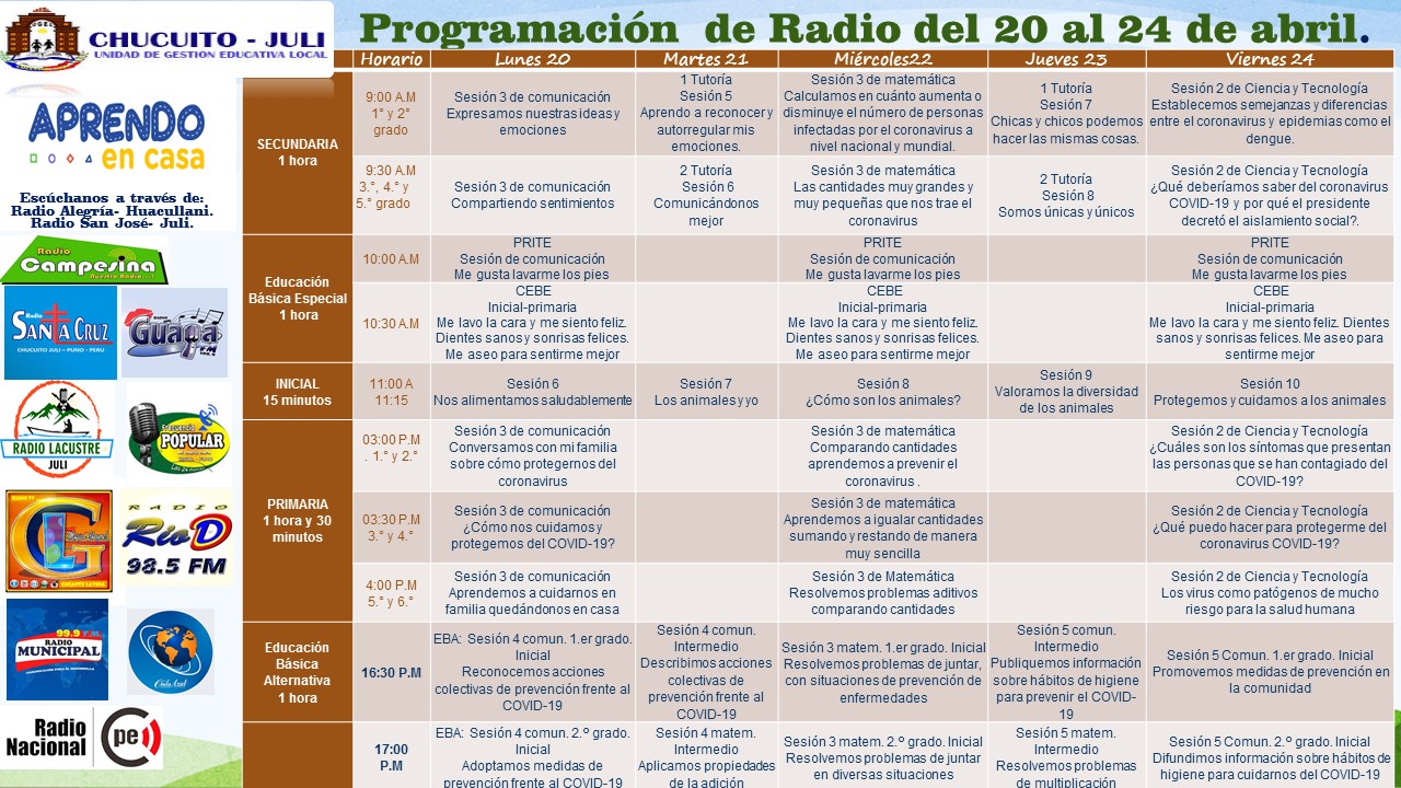 PROGRAMACIÓN DE RADIO DEL 20 AL 24 DE ABRIL