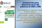 MINEDU: COMUNICADO PARA DIRECTIVOS DE II. EE. PÚBLICAS DE EBR  Y  EBE