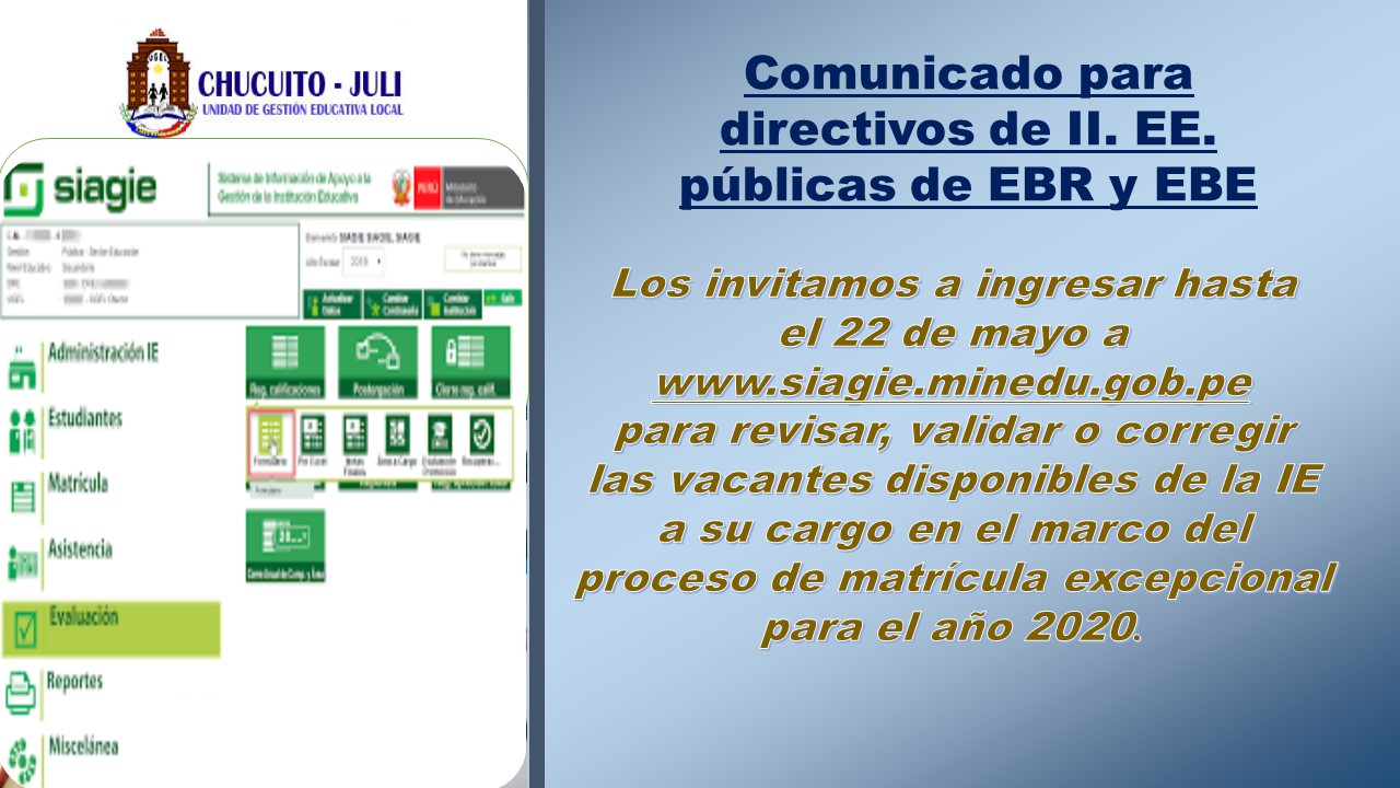 MINEDU: COMUNICADO PARA DIRECTIVOS DE II. EE. PÚBLICAS DE EBR  Y  EBE