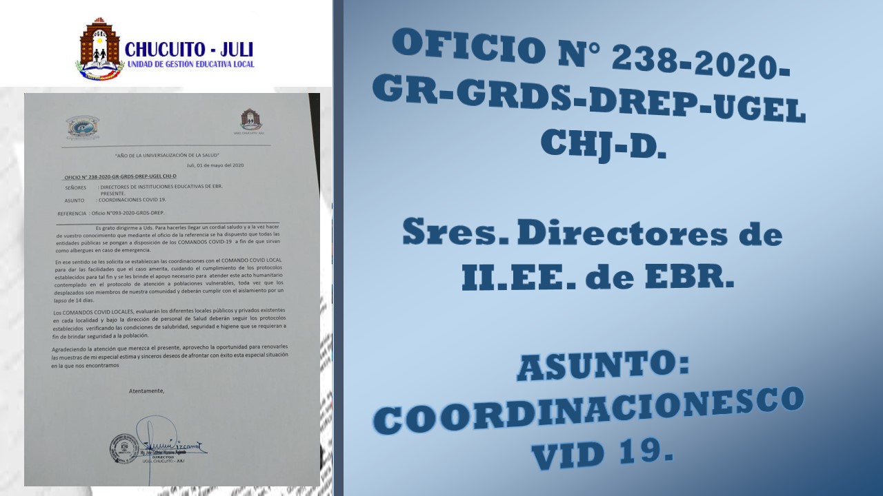 SRES. DIRECTORES DE II.EE -EBR – COORDINACIONES COVID 19