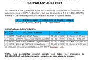 CRONOGRAMA DE ENTREVISTA PERSONAL.  CONTRATO DE DOCENTES PARA EL CRFA «LUPAKAS» JULI 2021