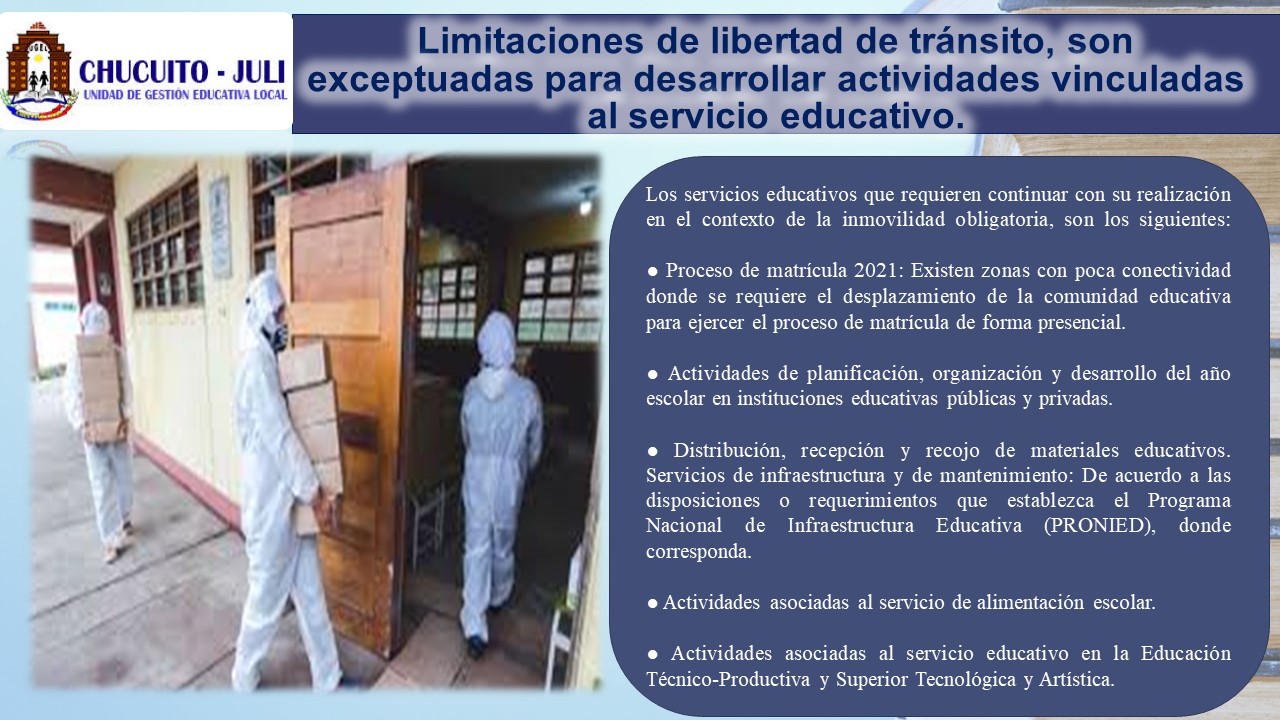 LIMITACIONES DE LIBERTAD DE TRÁNSITO, SON EXCEPTUADAS PARA DESARROLLAR ACTIVIDADES VINCULADAS AL SERVICIO EDUCATIVO