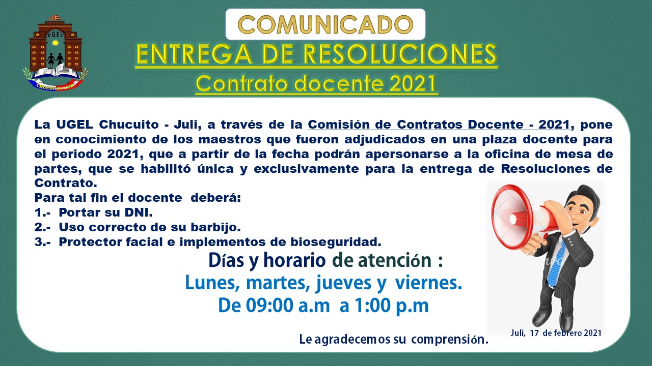 COMUNICADO ENTREGA DE RESOLUCIONES DE CONTRATO 2021