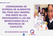 CRONOGRAMA PARA LA ENTREGA DE ALIMENTOS PROVINCIA DE CHUCUITO- PNAE QALI WARMA.
