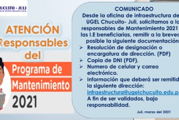 URGENTE, RESPONSABLES DEL PROGRAMA DE MANTENIMIENTO 2021.