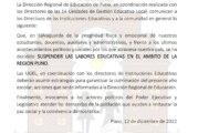 COMUNICADO: SUSPENSIÓN  DE LABORES EDUCATIVAS EN EL AMBITO DE LA REGIÓN PUNO.