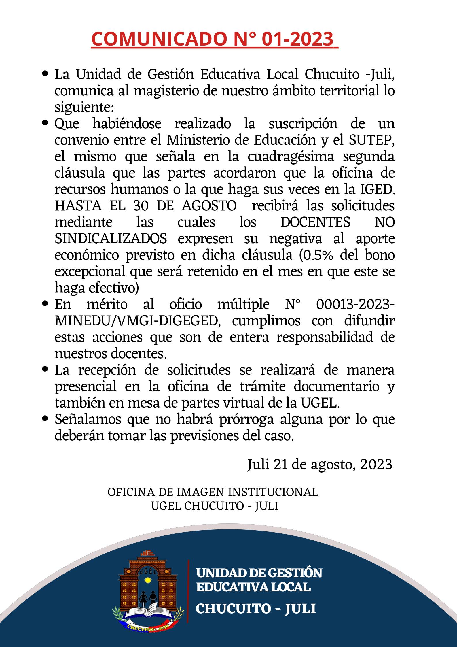 ((🔴)) ATENCIÓN DOCENTES DE LA COMUNIDAD EDUCATIVA DEL AMBITO DE LA UGEL CHUCUITO JULI ((🔴))