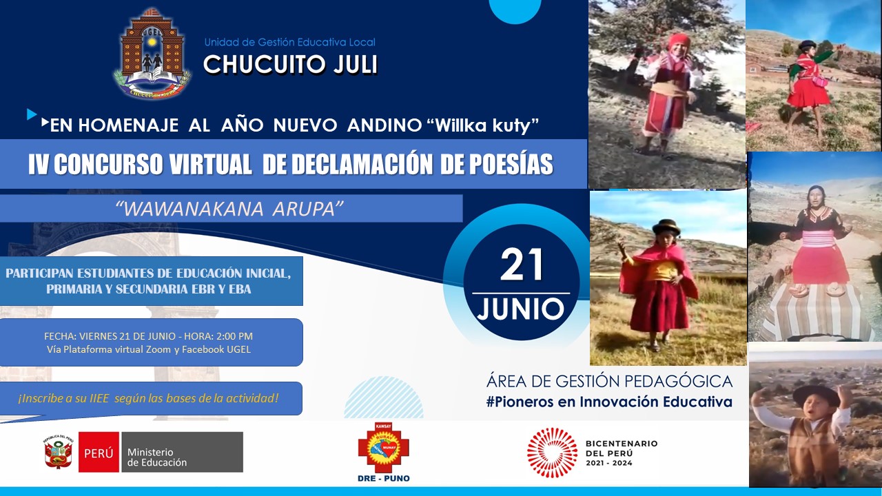 En homenaje al Año Nuevo Andino «Willka kuty» IV CONCURSO VIRTUAL DE DECLAMACIÓN DE POESÍAS. «WAWANAKANA ARUPA» – 21 DE JUNIO 2024
