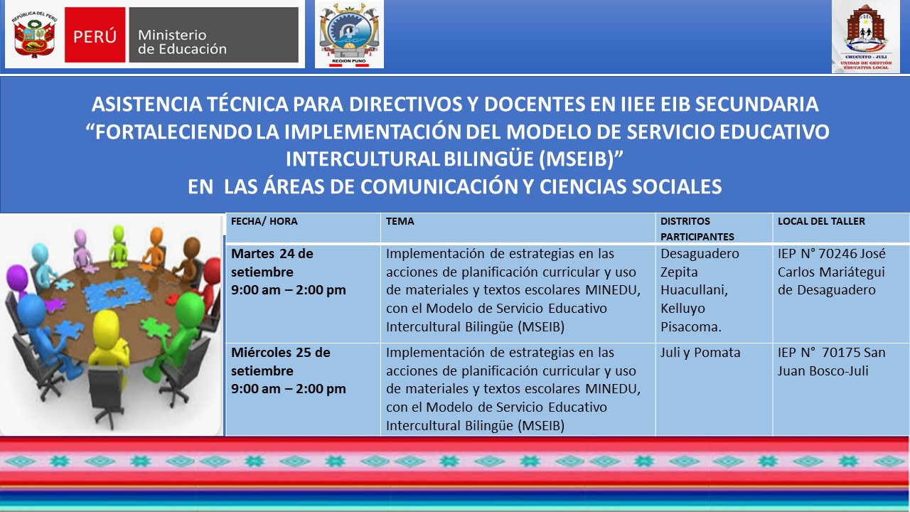 ASISTENCIA TÉCNICA PARA DIRECTIVOS Y DOCENTES EN IIEE EIB SECUNDARIA “FORTALECIENDO LA IMPLEMENTACIÓN DEL MODELO DE SERVICIO EDUCATIVO INTERCULTURAL BILINGÜE (MSEIB)” EN LAS ÁREAS DE COMUNICACIÓN Y CIENCIAS SOCIALES