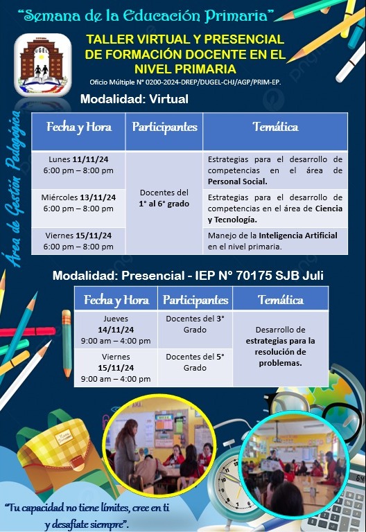 TALLER VIRTUAL Y PRESENCIAL DE FORMACIÓN DOCENTE EN EL NIVEL PRIMARIA