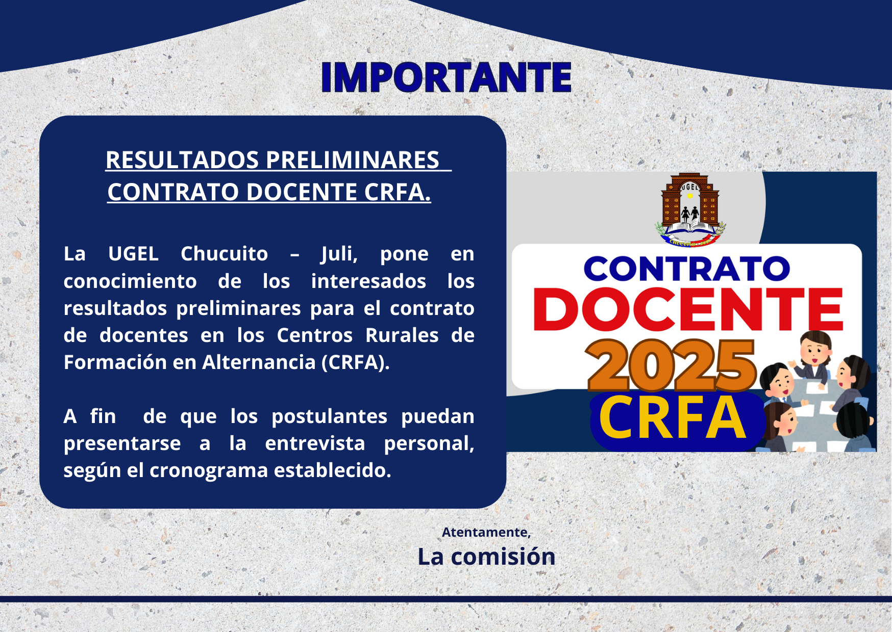 RESULTADOS PRELIMINARES PARA ENTREVISTA PERSONAL. CONTRATO DOCENTE CRFA 2025