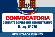 RESULTADOS FINALES: CONTRATACIÓN DE PERSONAL ADMINISTRATIVO D. LEG N° 276 – AUXILIAR ADMINISTRATIVO (ASISTENTE EN ABOGACÍA-PROYECCIÓN DE RESOLUCIONES) PLAZA DIFERIDA SEDE ADMINISTRATIVA 2025