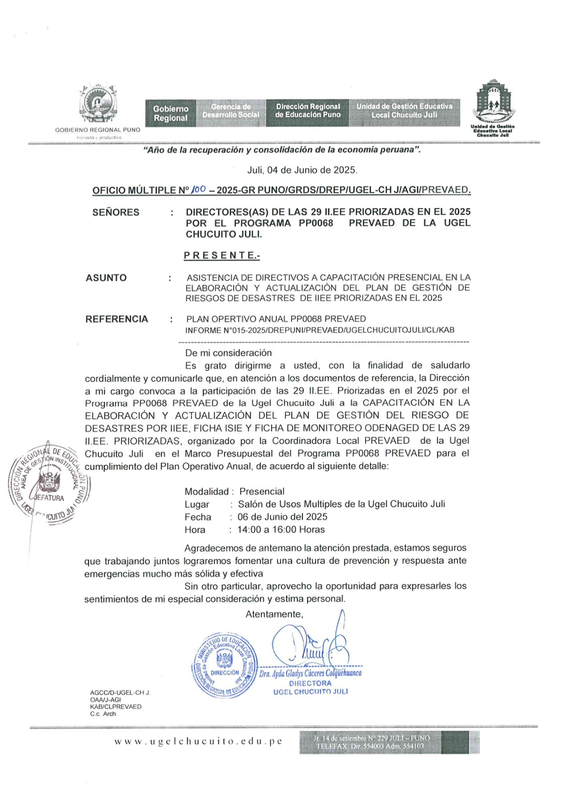 CAPACITACIÓN PRESENCIAL EN LA ELABORACIÓN Y ACTUALIZACIÓN DEL PLAN DE GESTIÓN DE RIESGOS DE DESASTRES DE IIEE PRIORIZADAS EN EL 2025