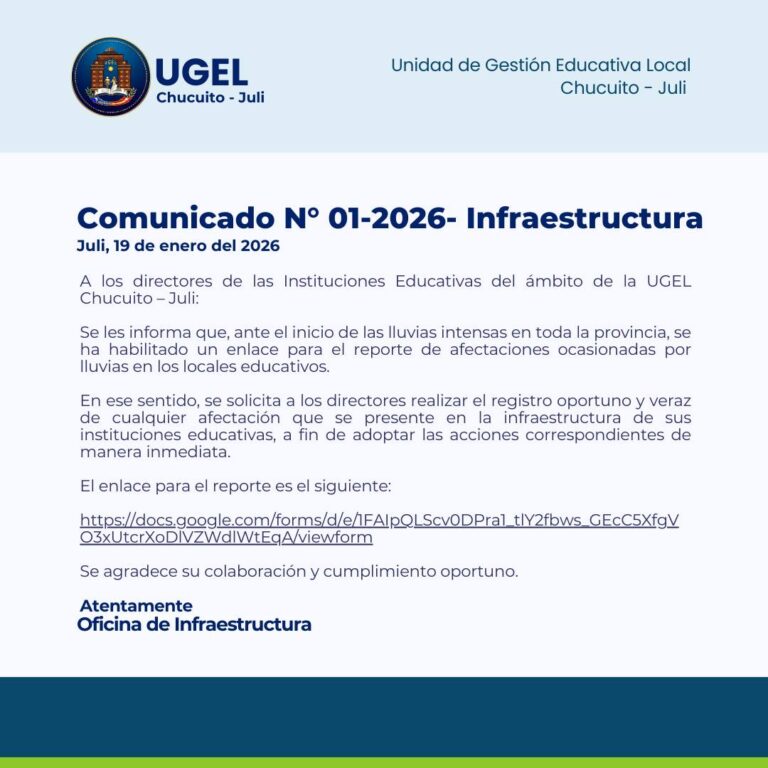 COMUNICADO | OFICINA DE INFRAESTRUCTURA