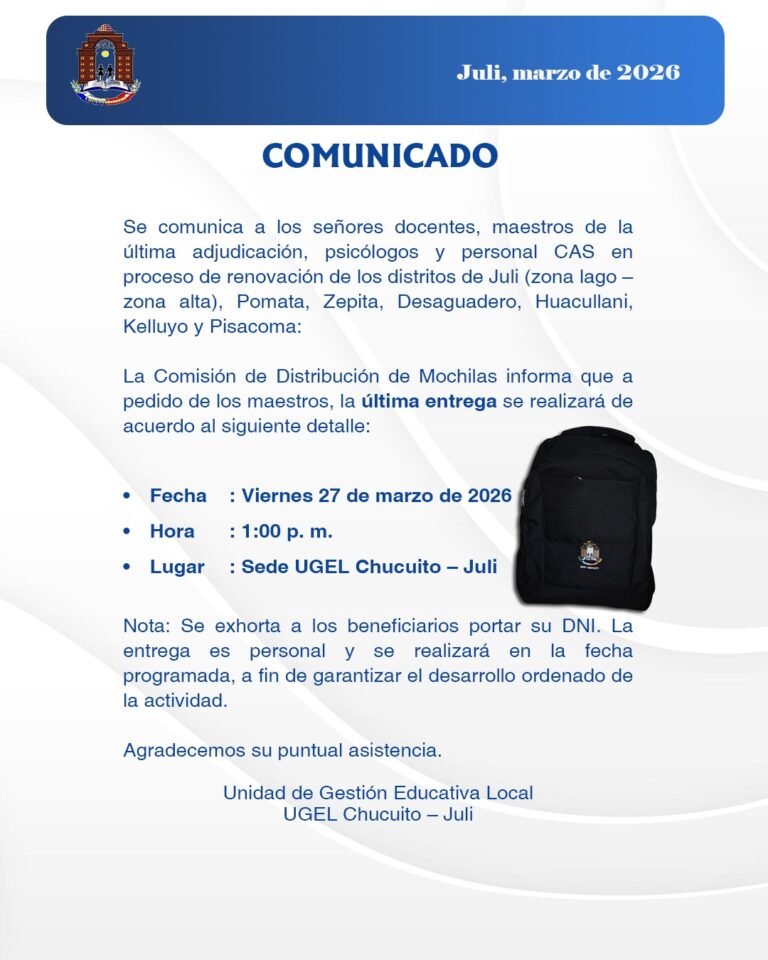 📢 ¡𝗖𝗢𝗠𝗨𝗡𝗜𝗖𝗔𝗗𝗢! Última fecha de entrega de mochilas 🎒
