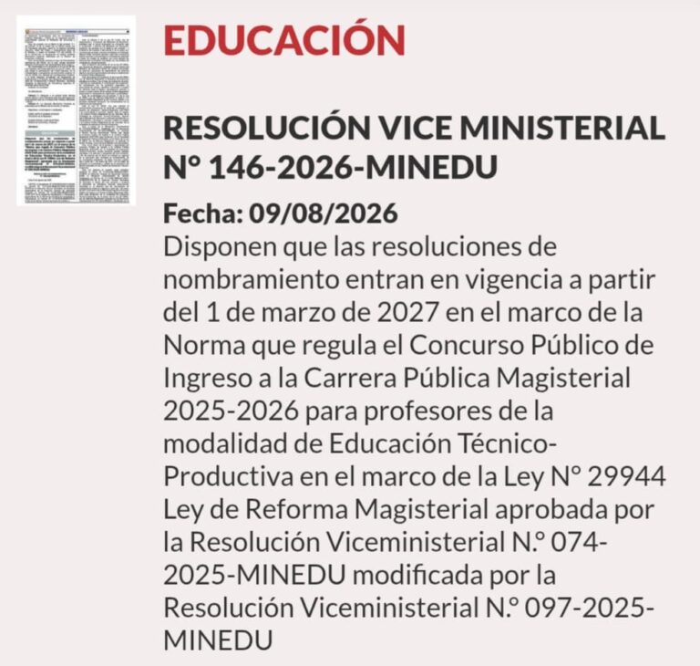 COMUNICADO:  DOCENTES MODALIDAD DE EDUCACIÓN TÉCNICO PRODUCTIVA